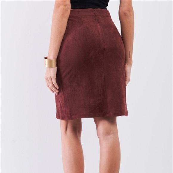 Faux Suede High Waisted Asymmetrical Stitch Mini Skirt - Picture 3 of 4